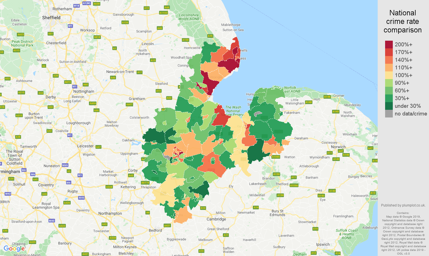 Peterborough other crime rate comparison map