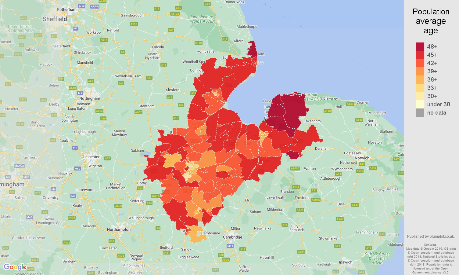 Peterborough population average age map