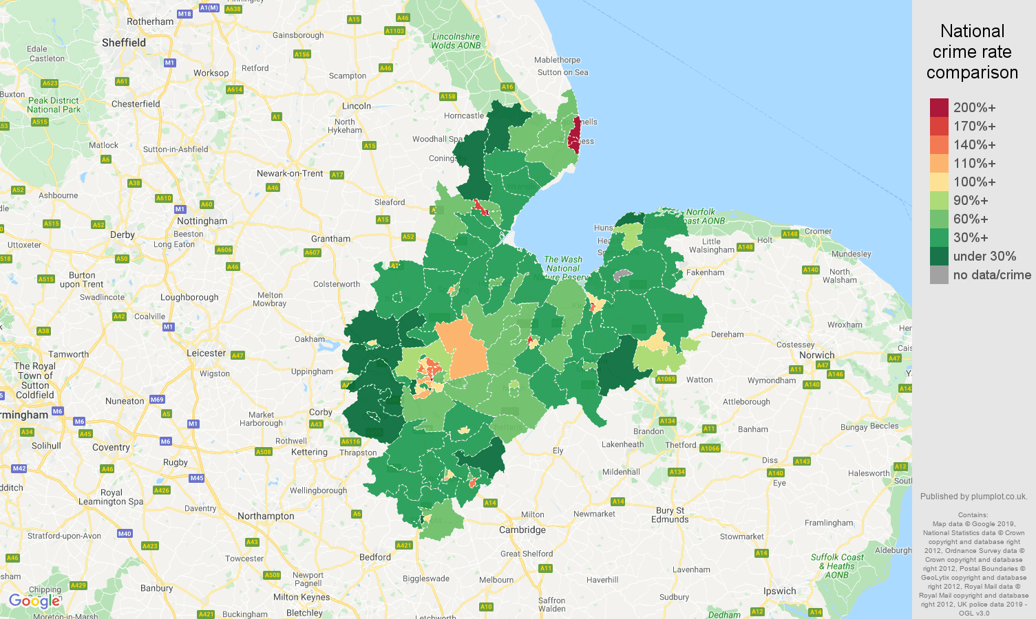 Peterborough public order crime rate comparison map
