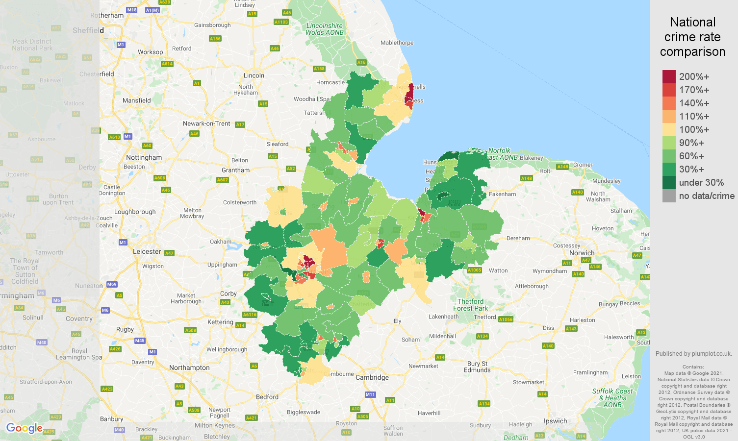 Peterborough violent crime rate comparison map