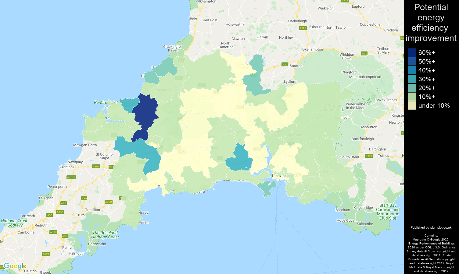 Plymouth map of potential energy efficiency improvement of flats