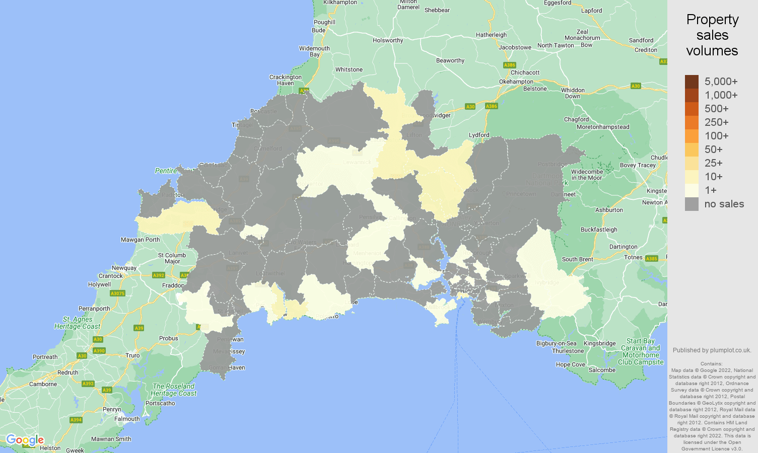 Plymouth map of sales of new properties