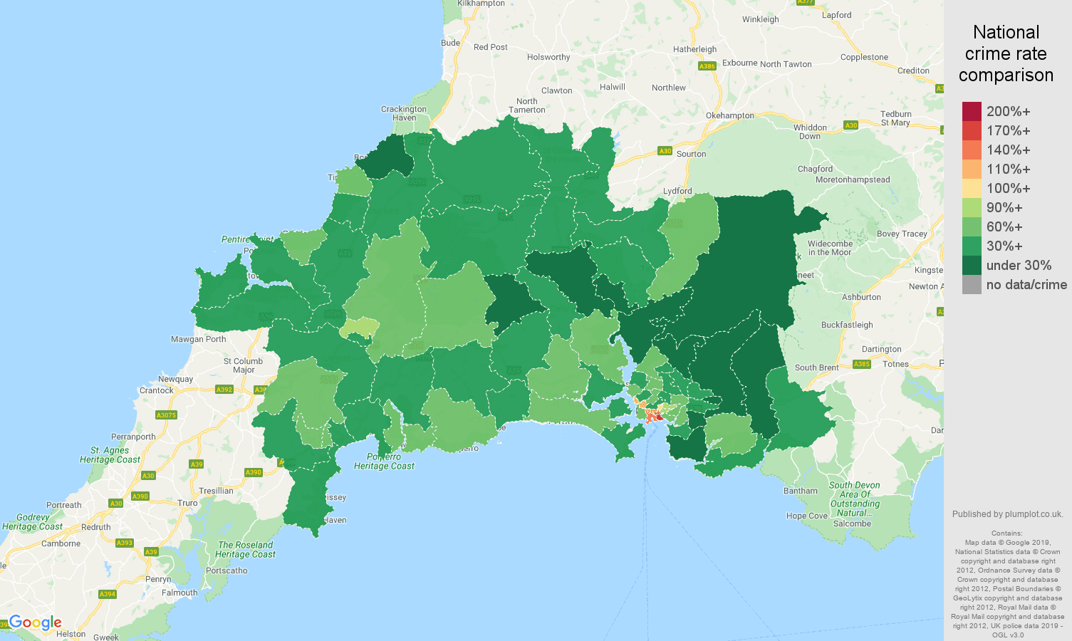 Plymouth other theft crime rate comparison map