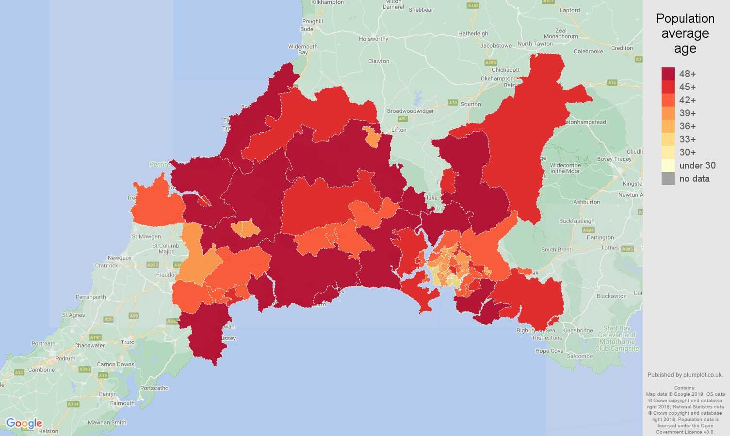 Plymouth population average age map