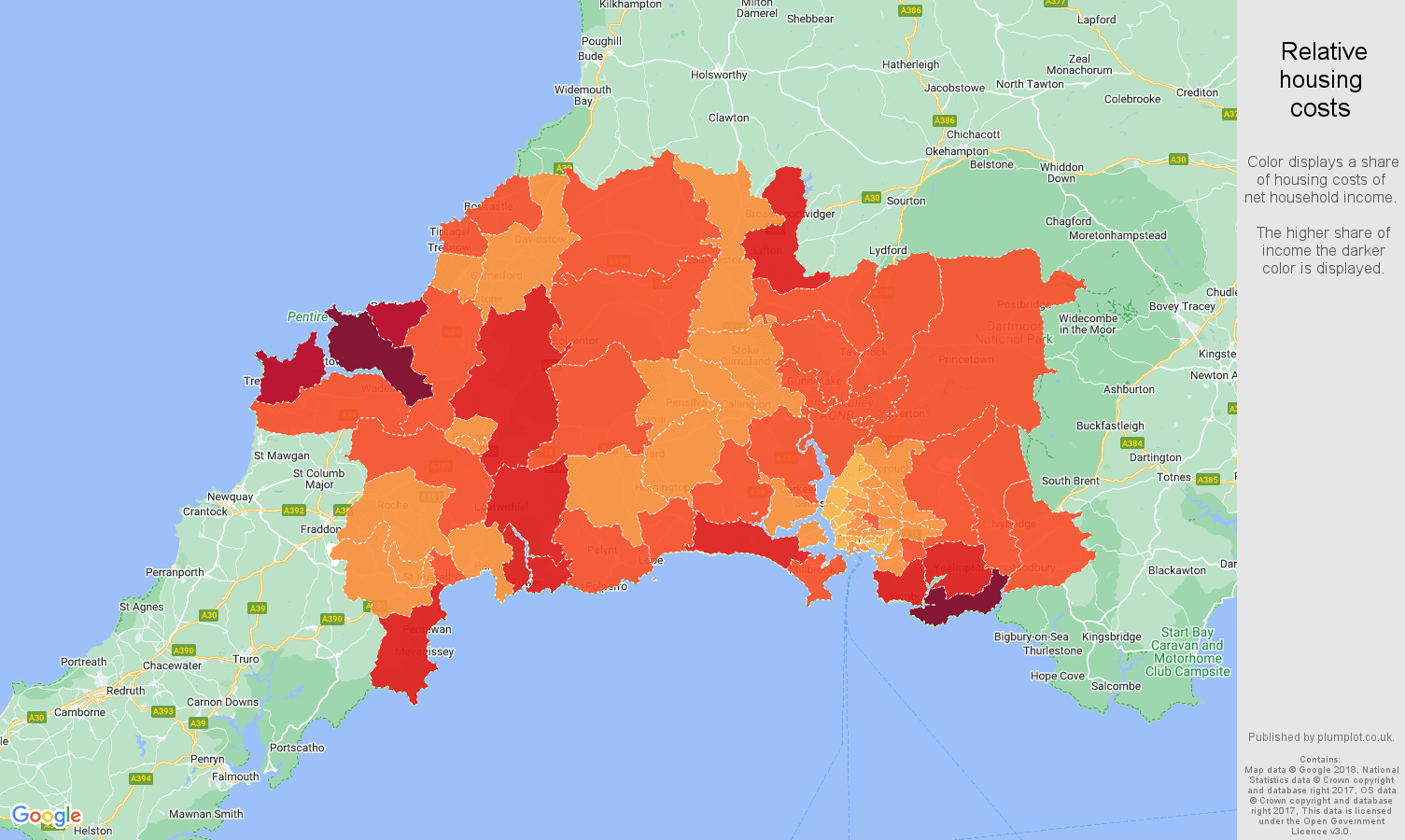 Plymouth relative housing costs map