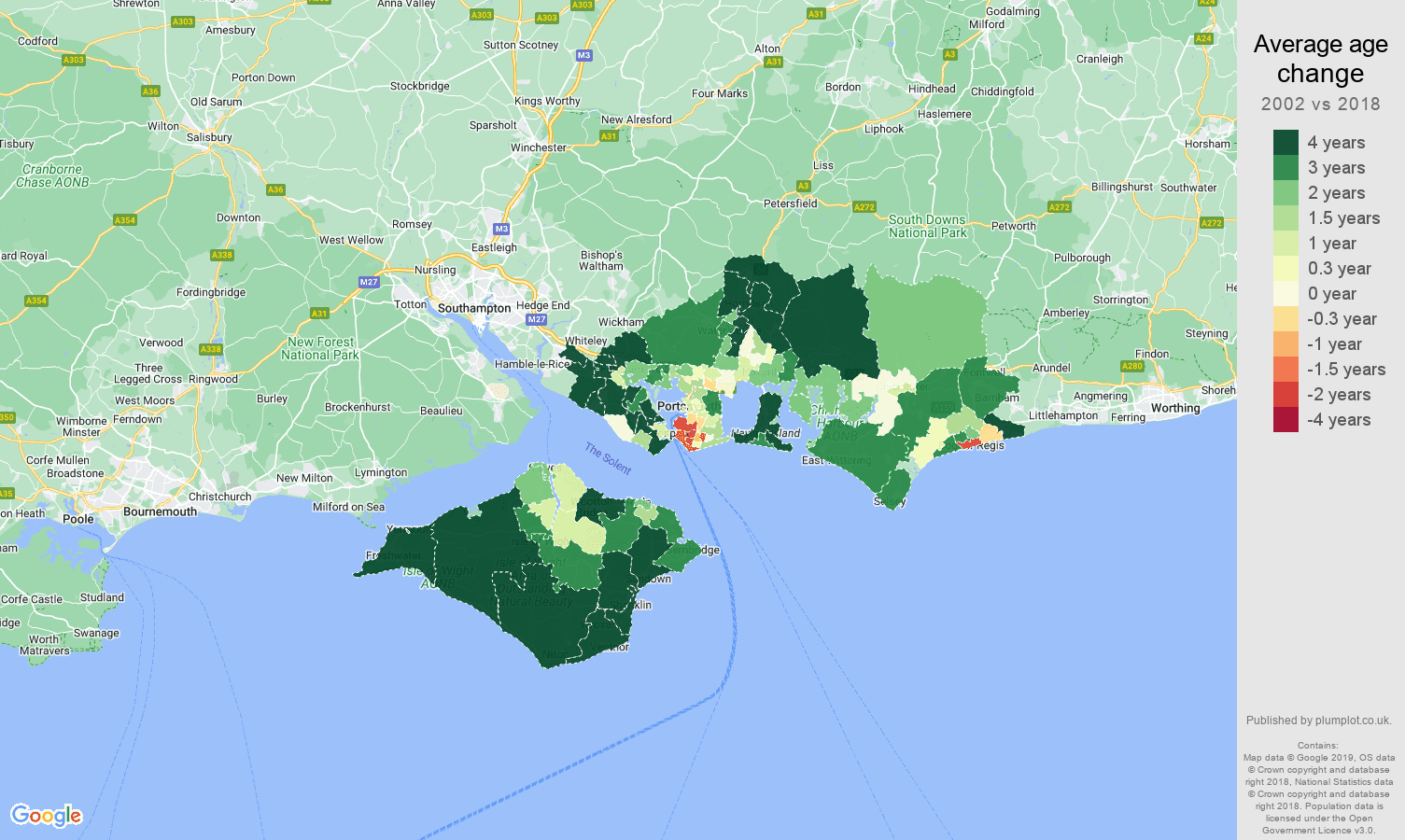 Portsmouth average age change map