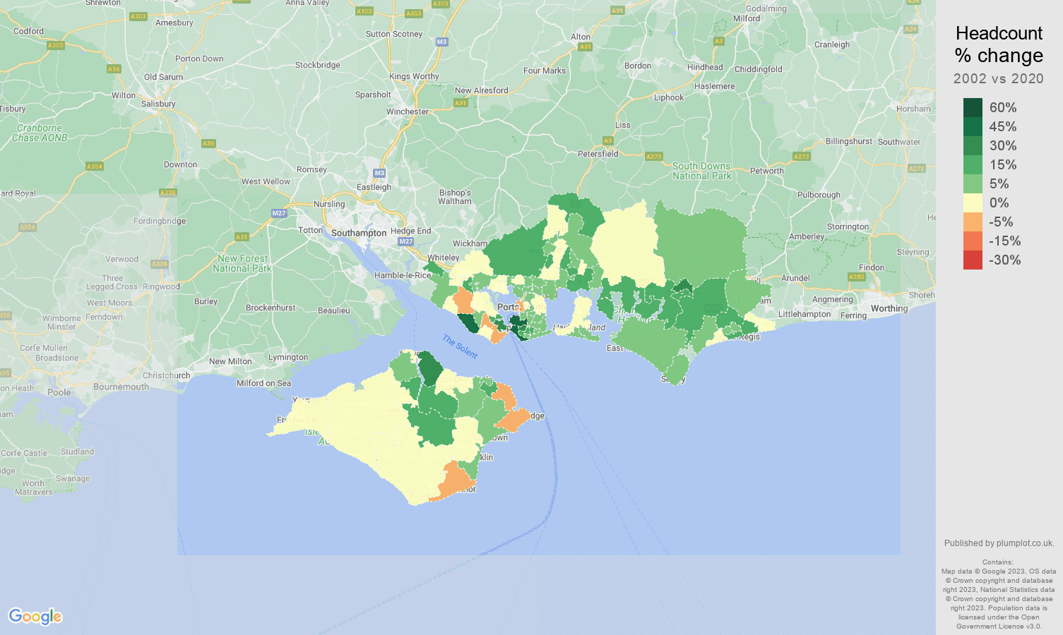 Portsmouth headcount change map