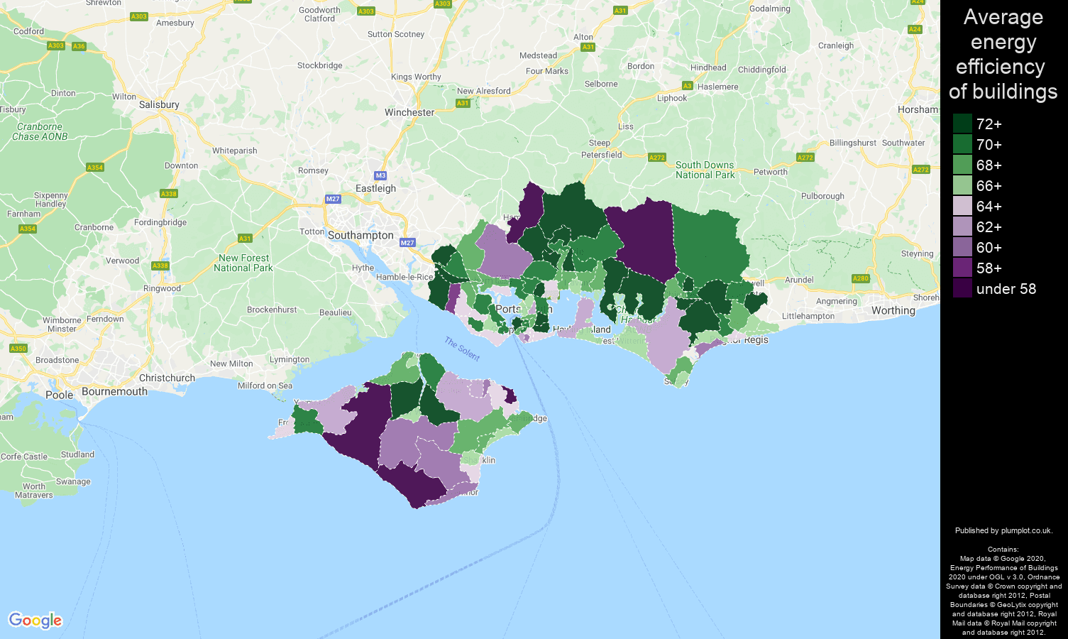 Portsmouth map of energy efficiency of flats