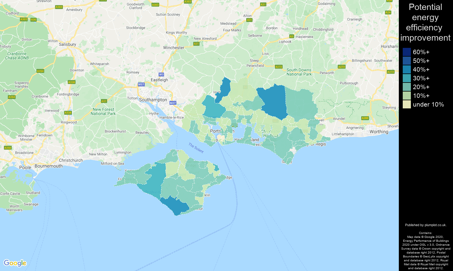 Portsmouth map of potential energy efficiency improvement of properties