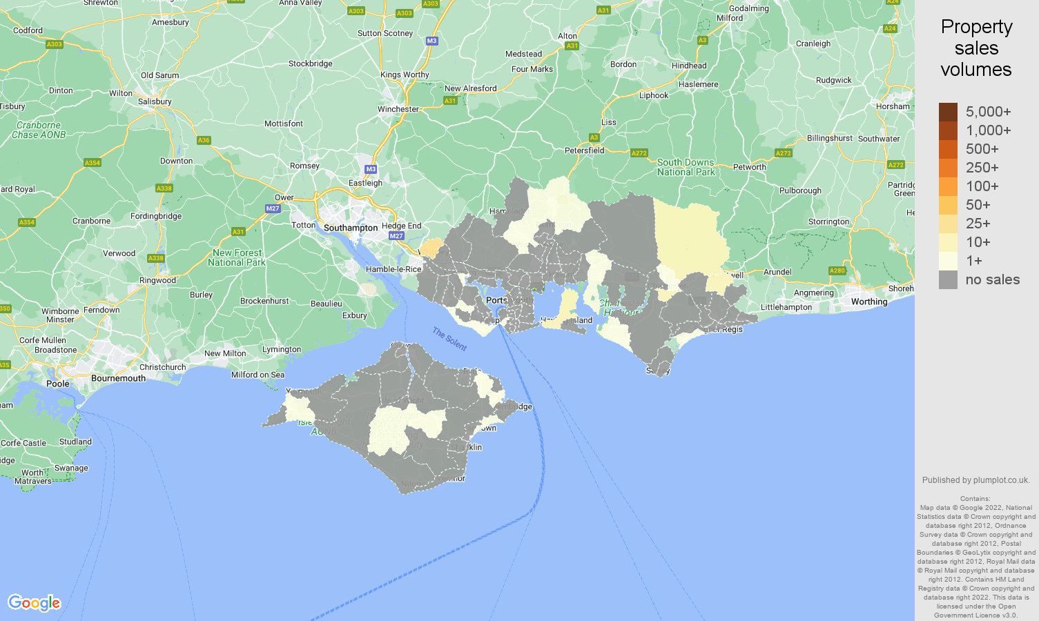Portsmouth map of sales of new properties