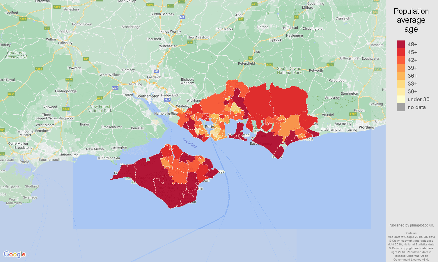 Portsmouth population average age map