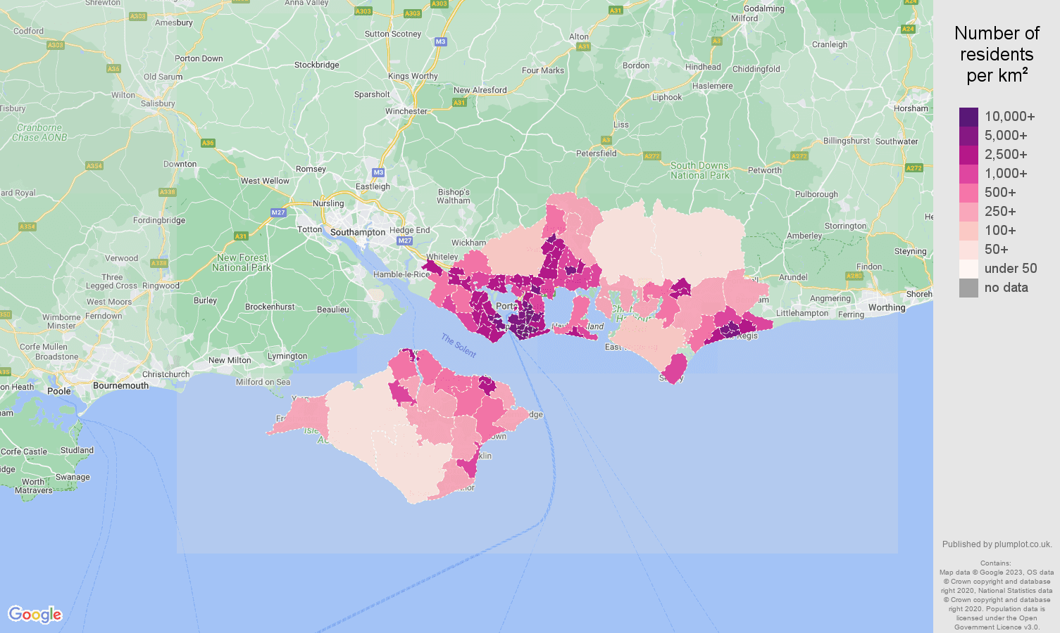 Portsmouth population density map