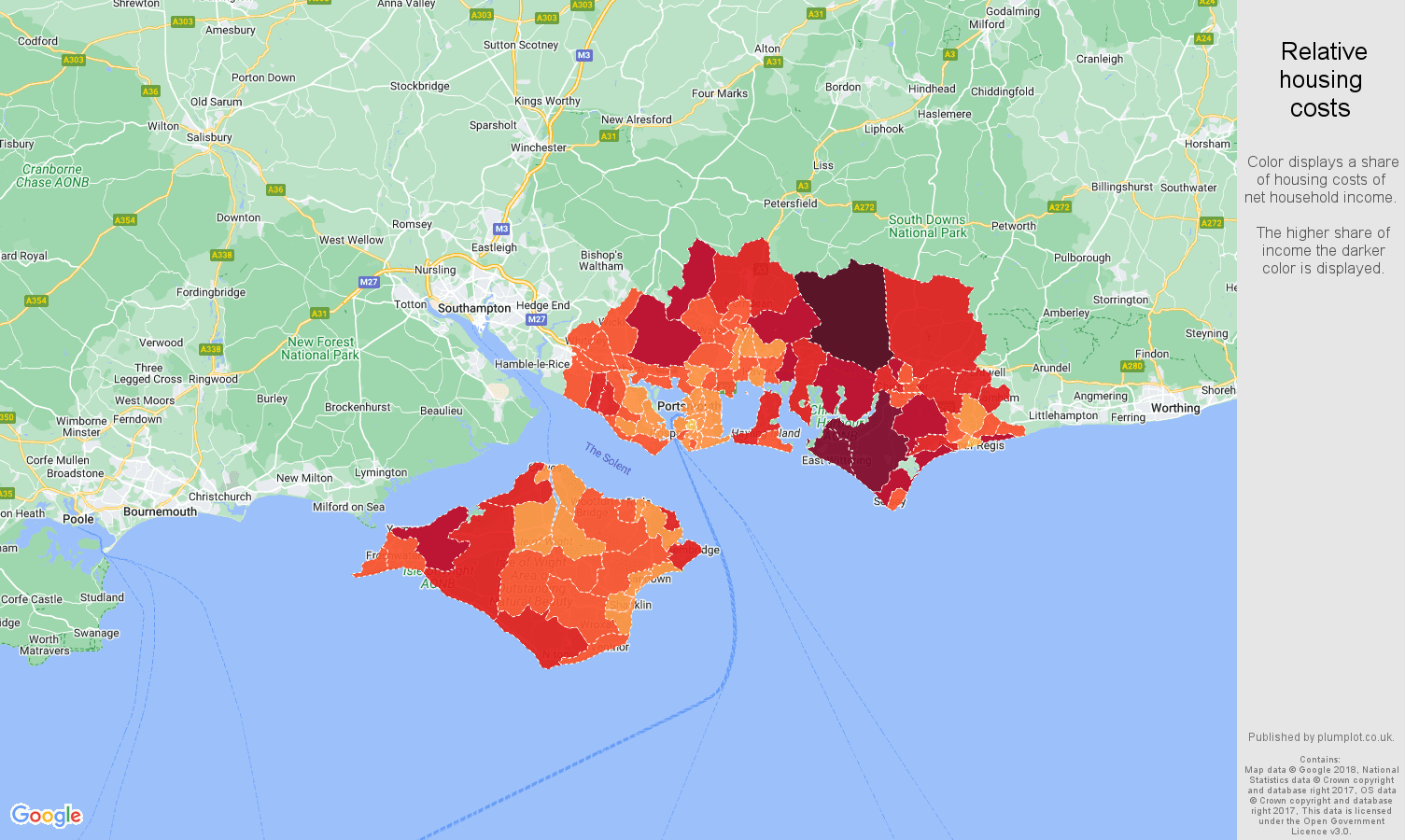 Portsmouth relative housing costs map