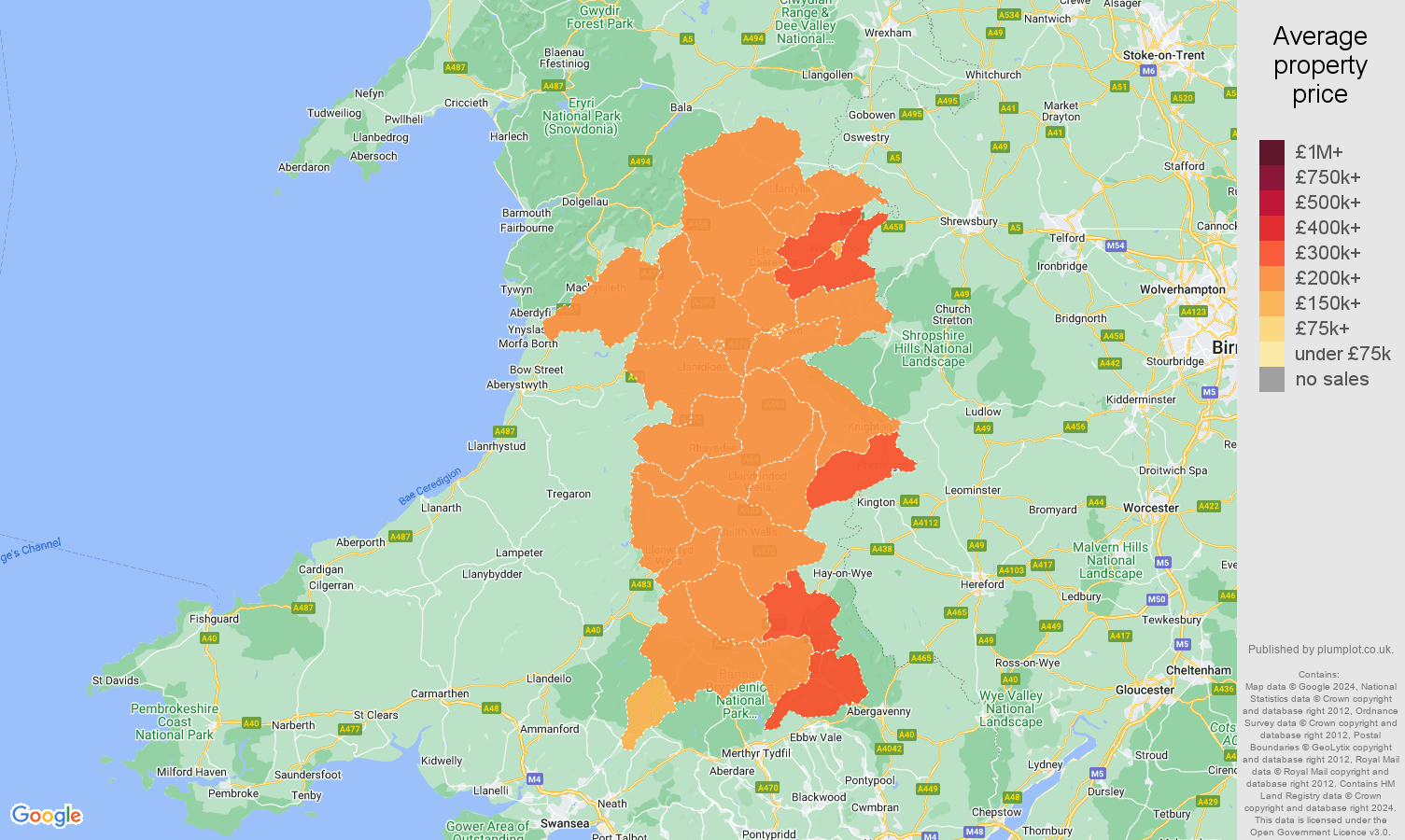 Powys house prices map