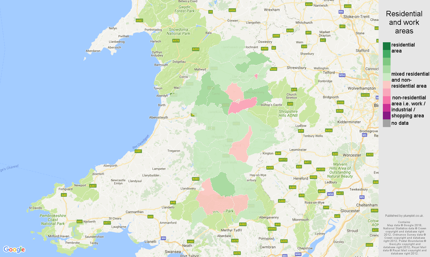 Powys residential areas map