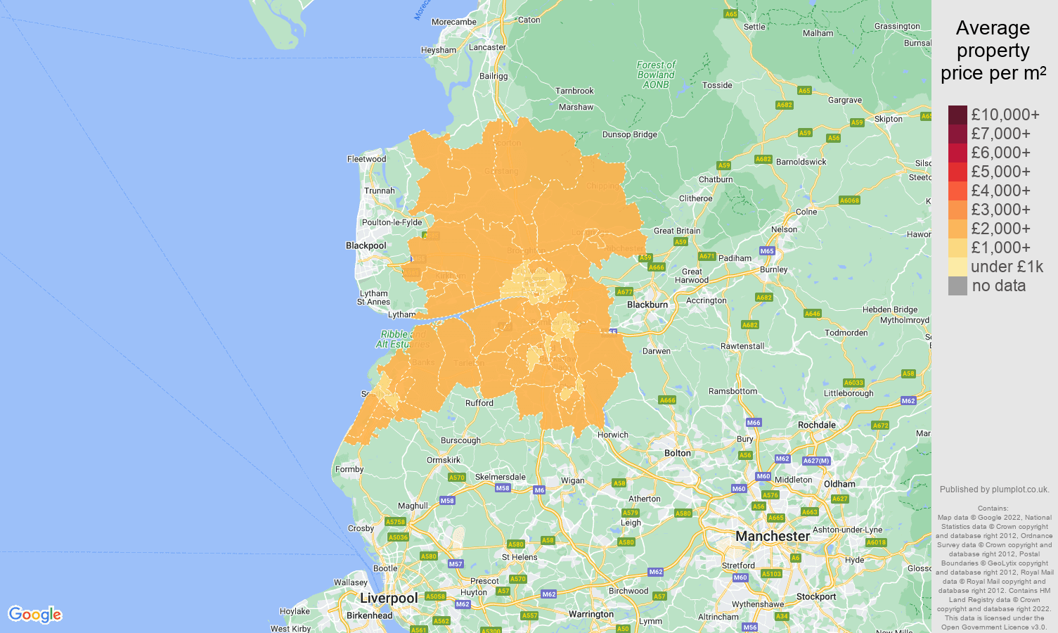 Preston house prices per square metre map
