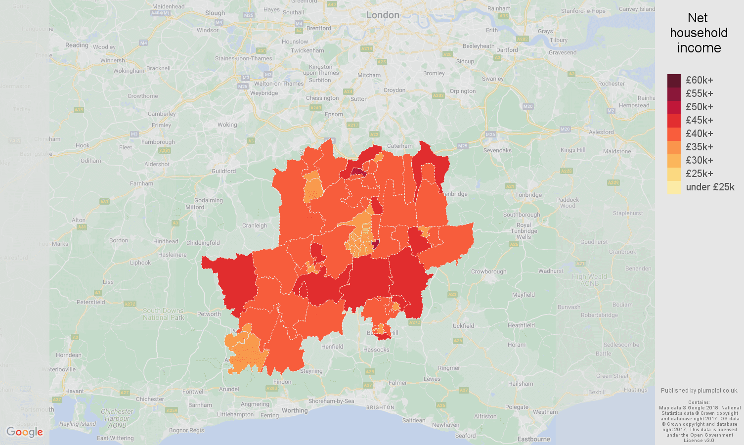 Redhill net household income map