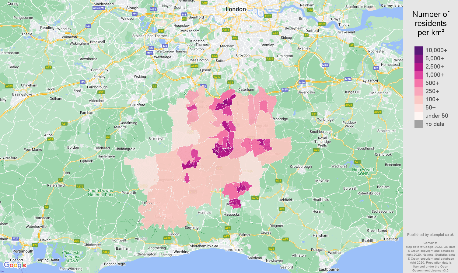Redhill population density map