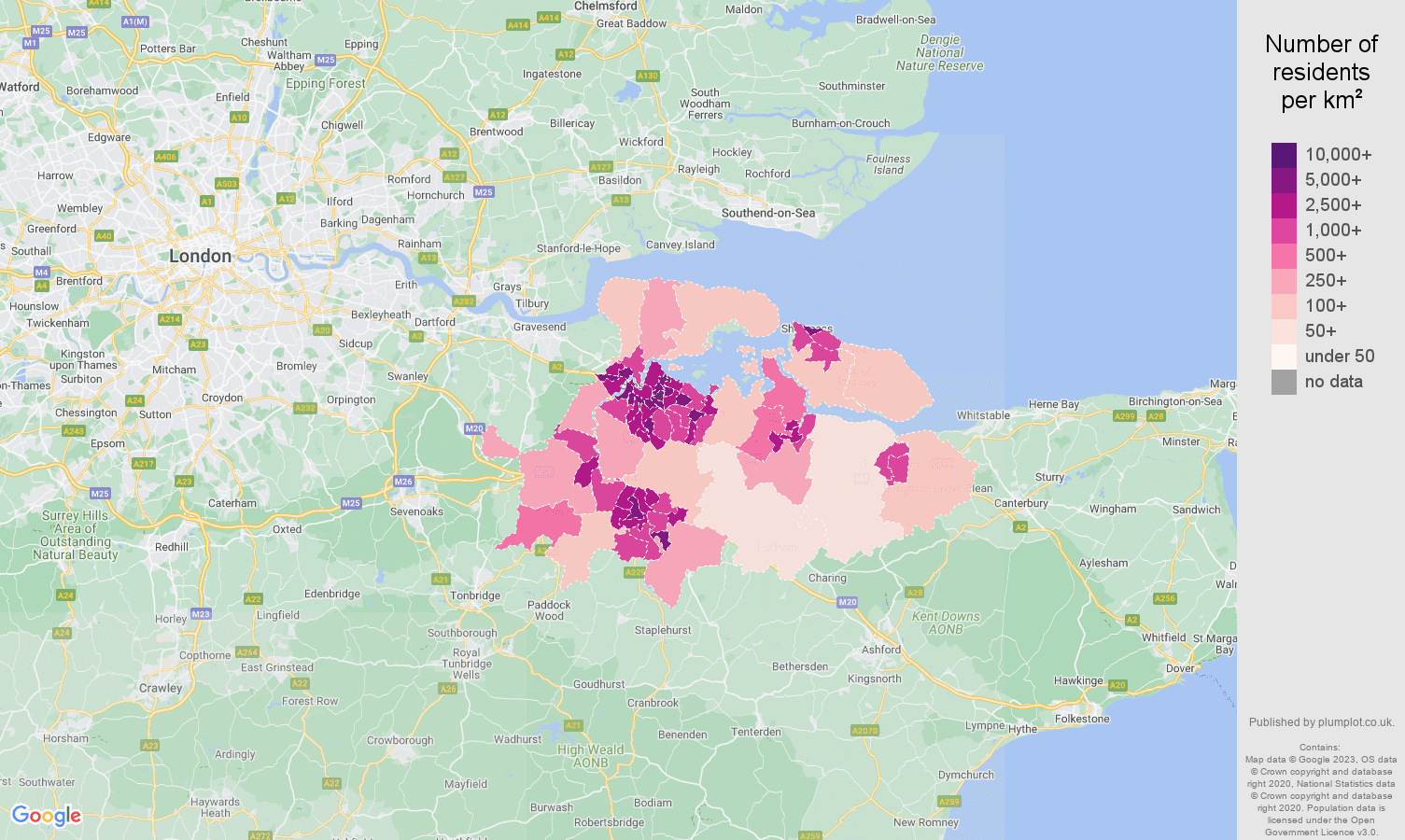 Rochester population density map