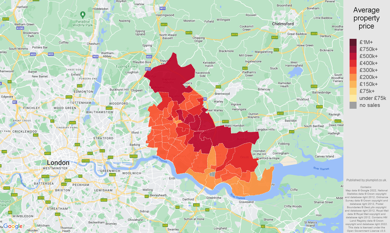 Romford house prices map