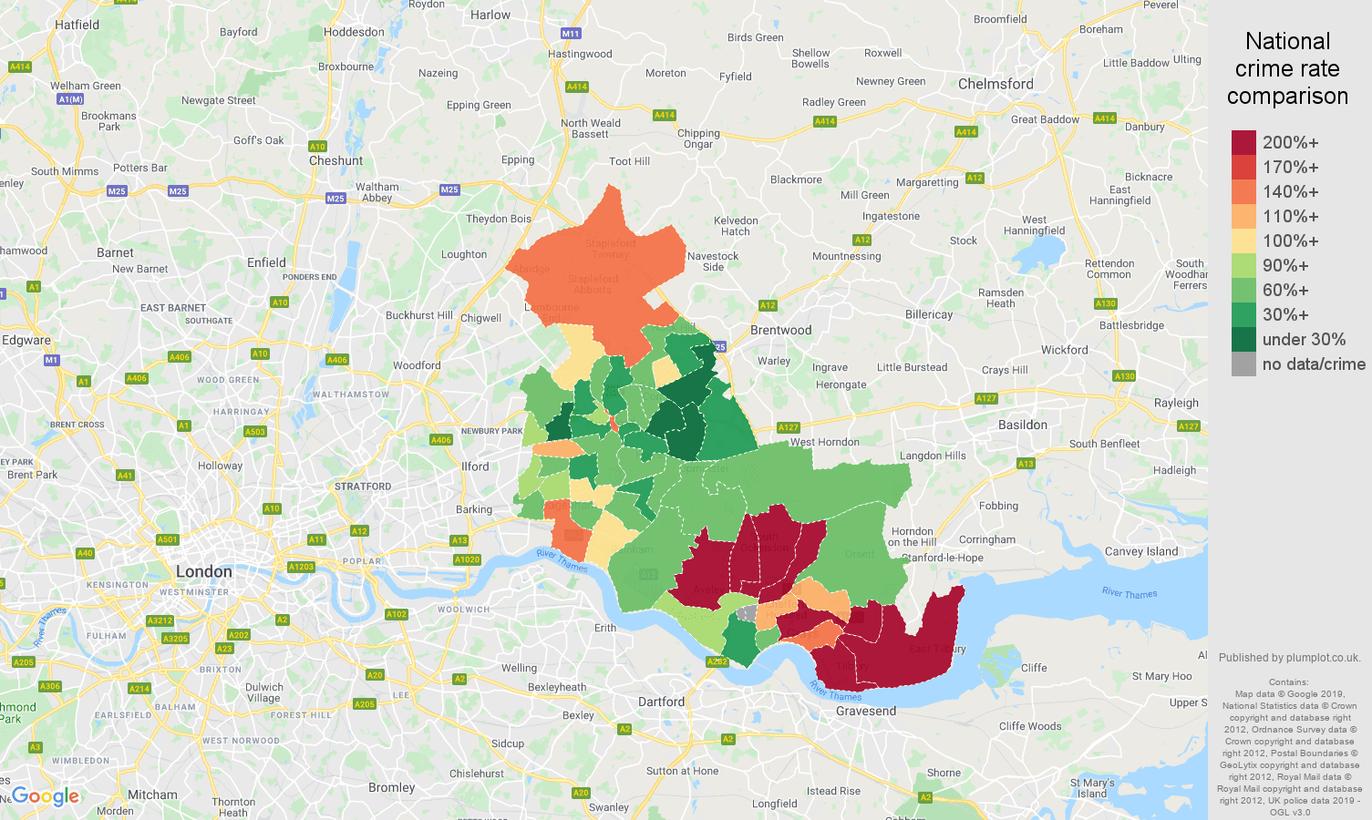 Romford other crime rate comparison map