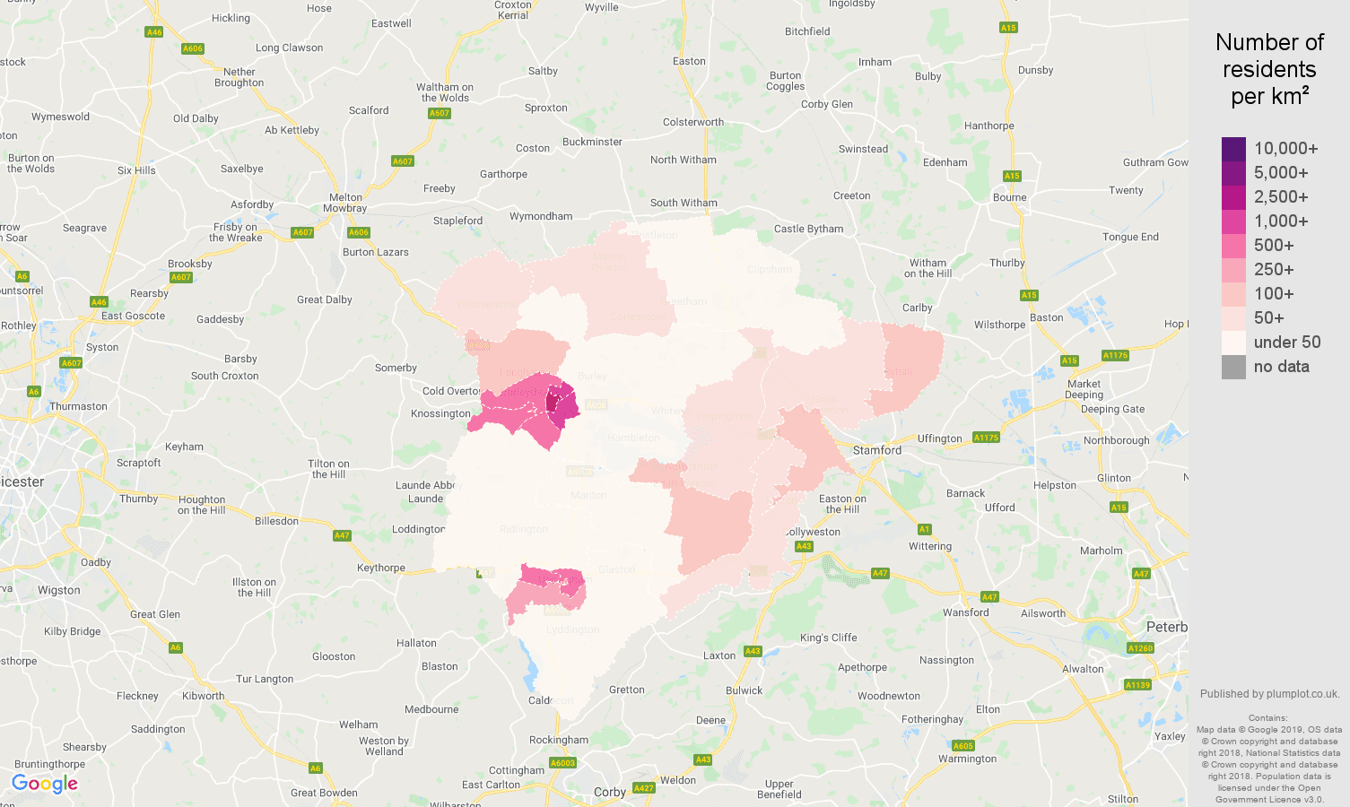 Rutland population density map