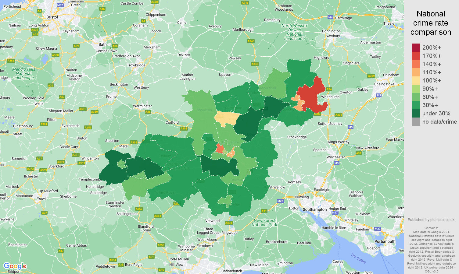 Salisbury crime rate comparison map