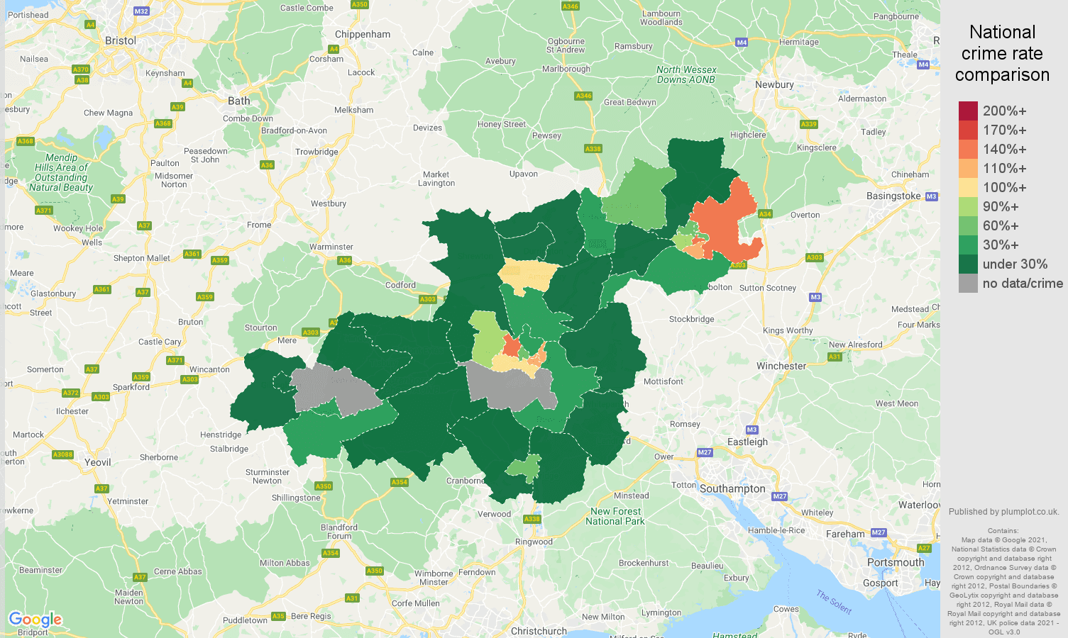 Salisbury drugs crime rate comparison map