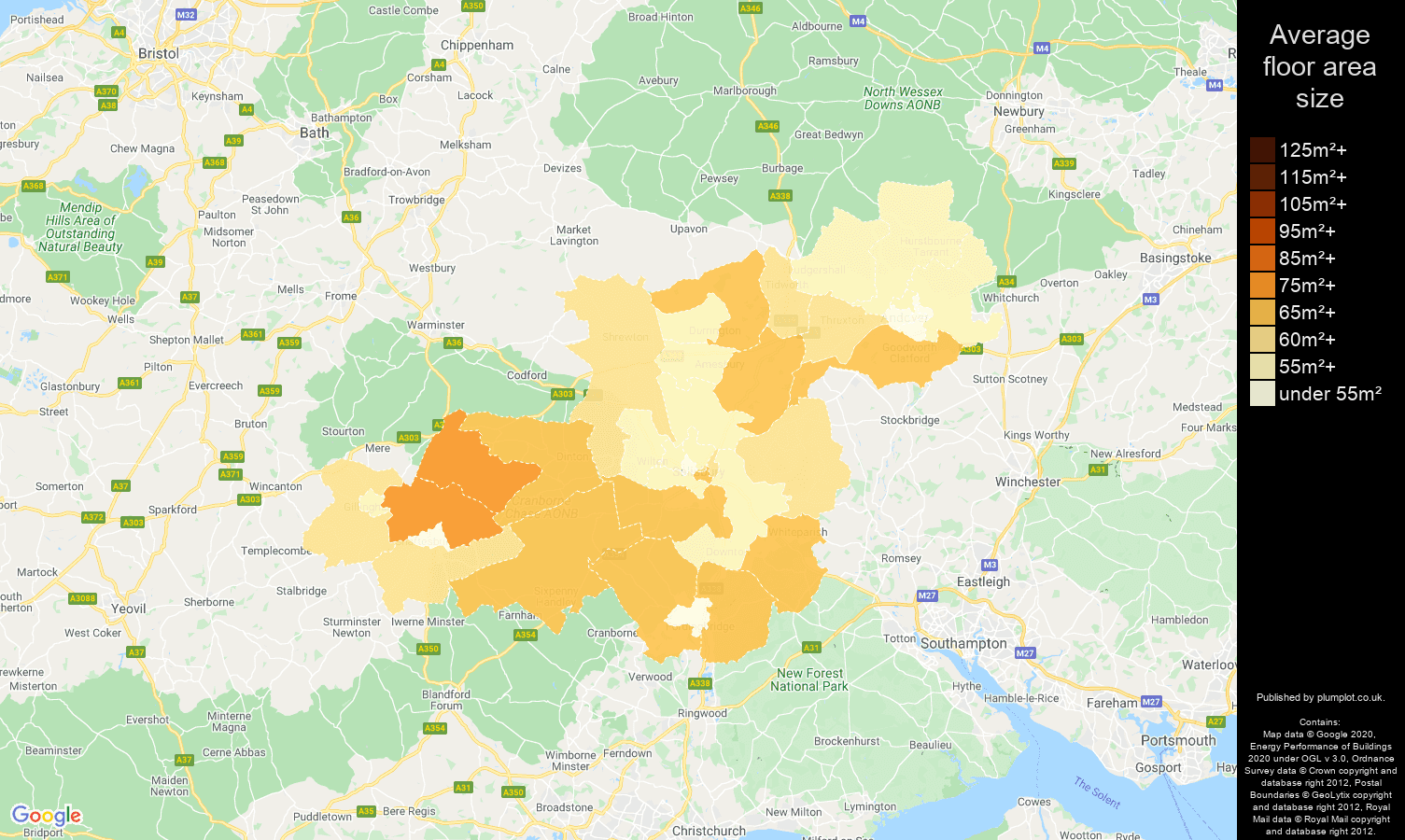 Salisbury map of average floor area size of flats