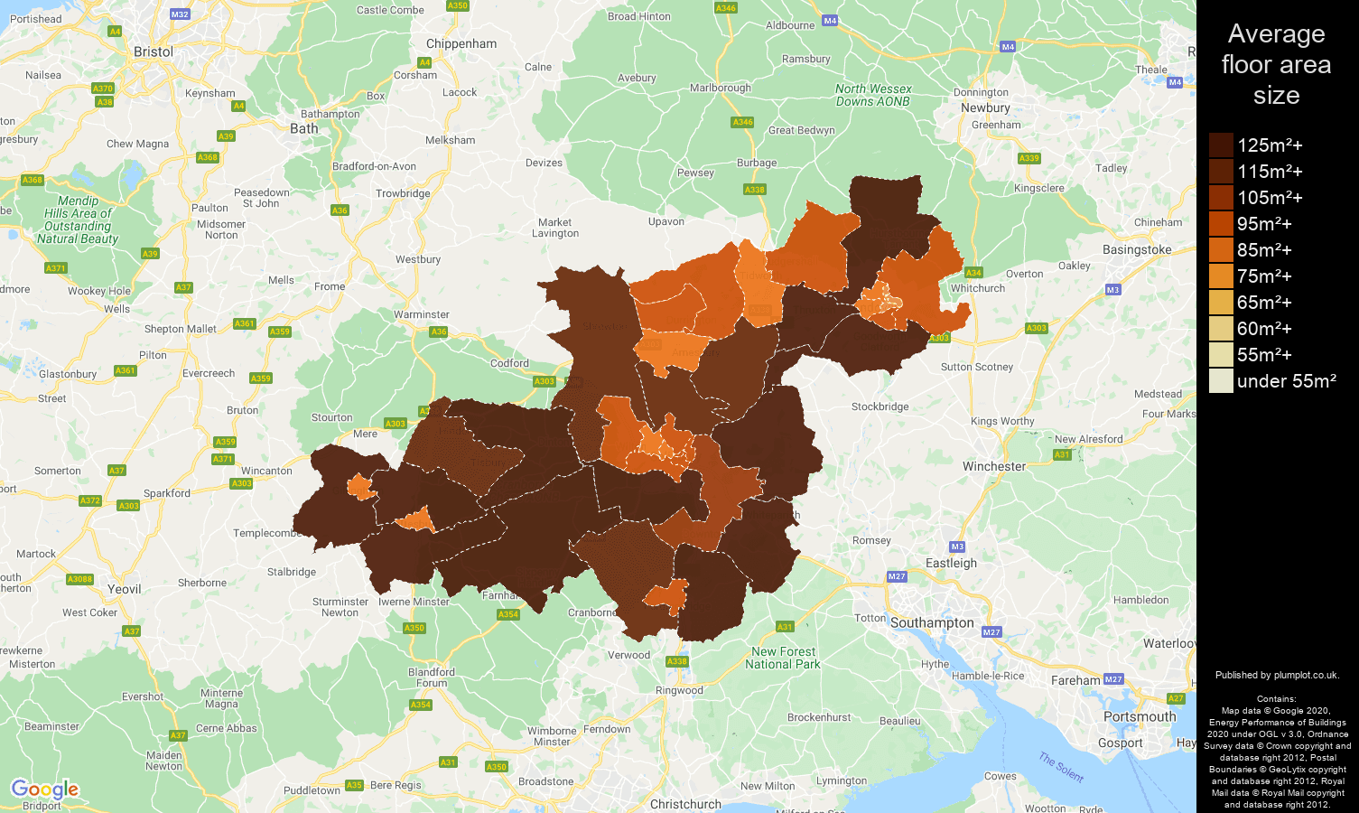 Salisbury map of average floor area size of houses