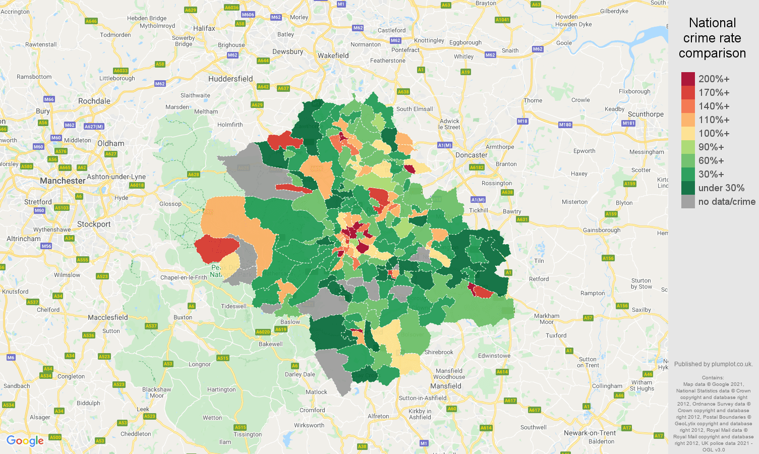 Sheffield drugs crime rate comparison map