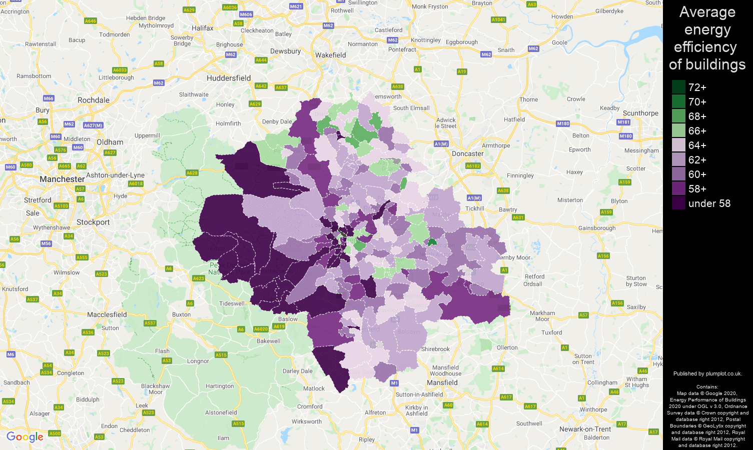 Sheffield map of energy efficiency of houses