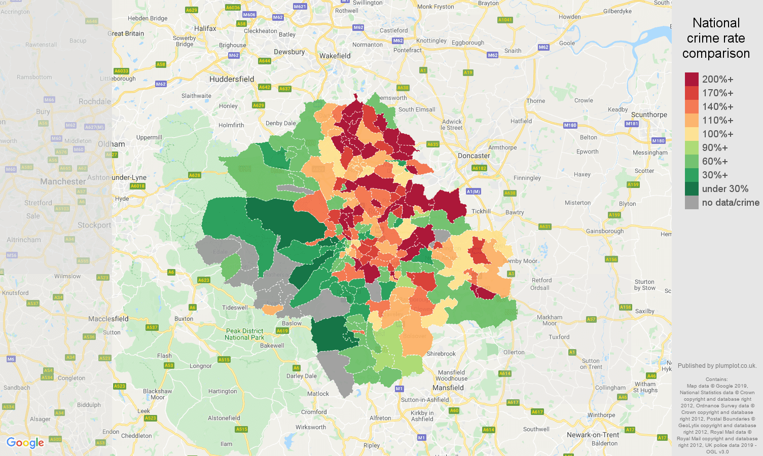 Sheffield other crime rate comparison map