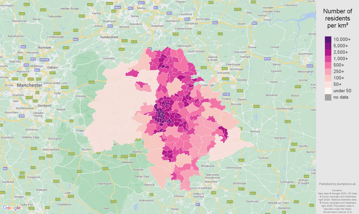 Sheffield population density map