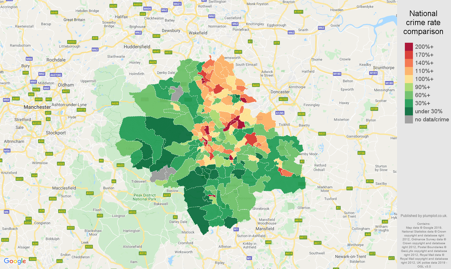 Sheffield public order crime rate comparison map
