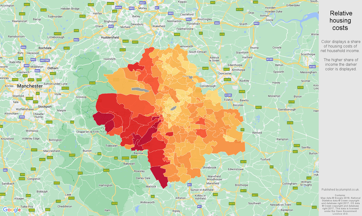 Sheffield relative housing costs map