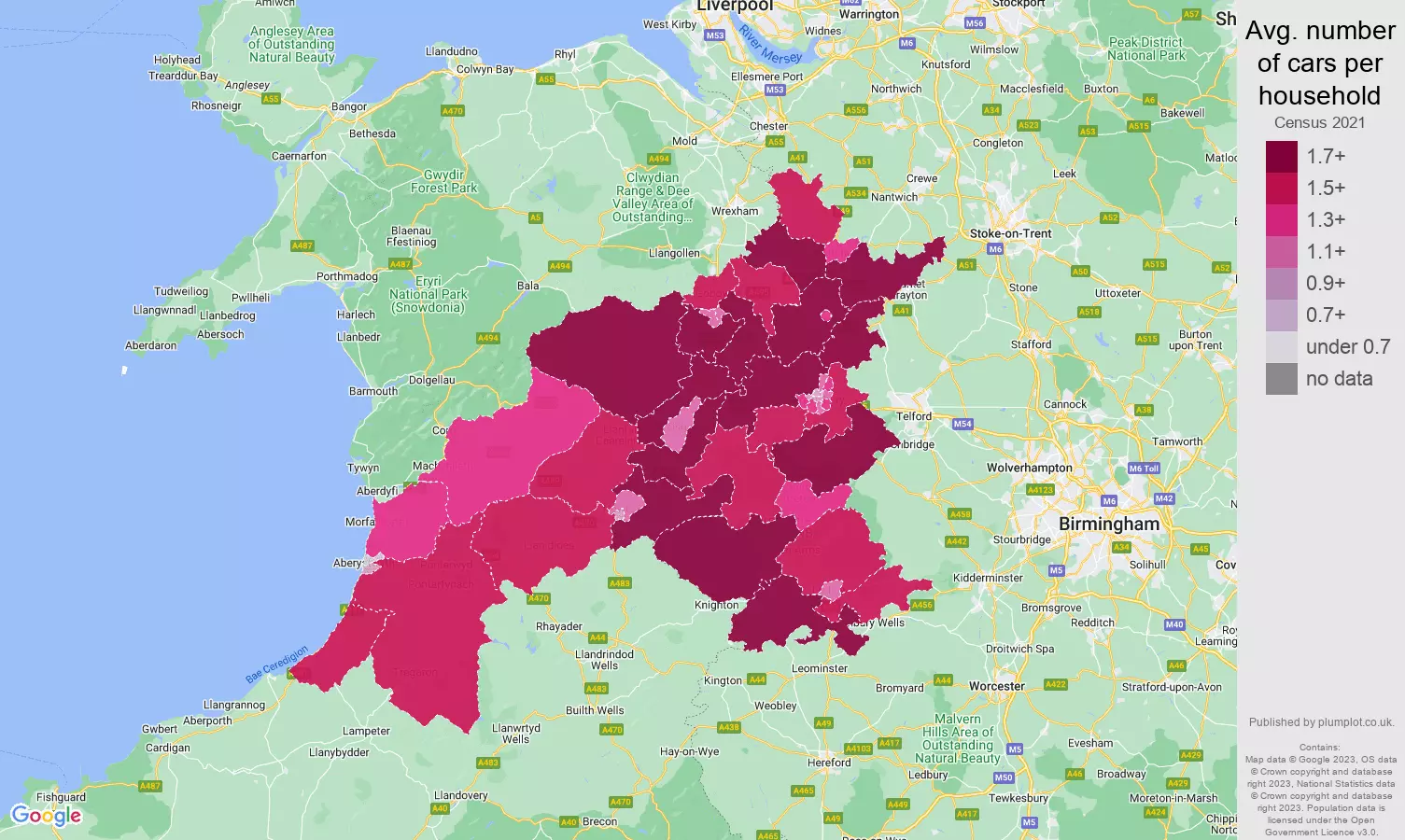 Shrewsbury cars per household map