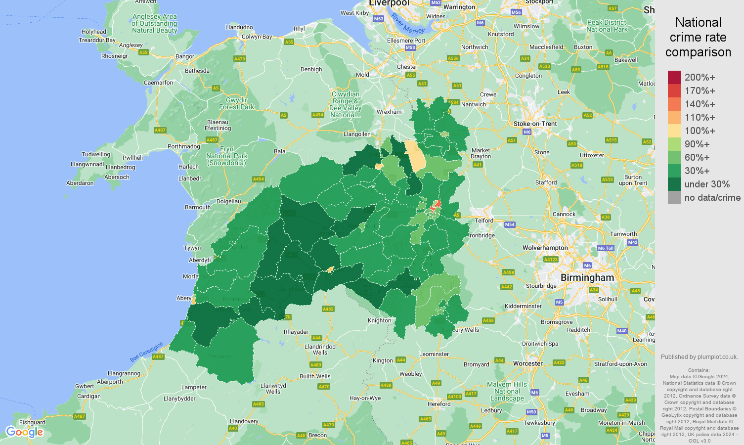 Shrewsbury crime rate comparison map