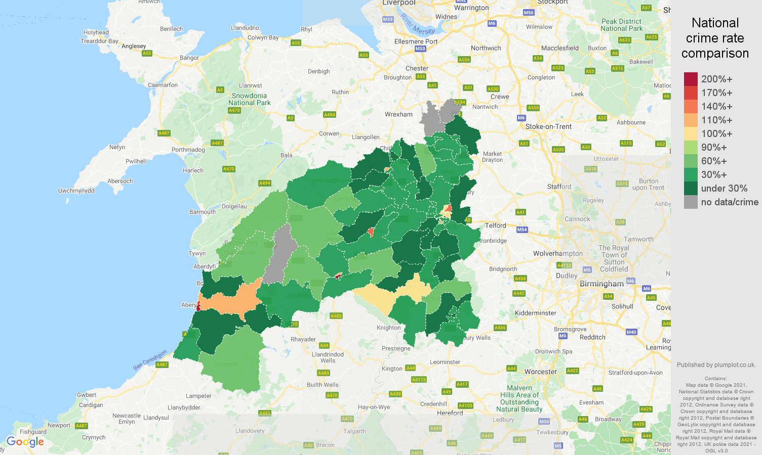Shrewsbury drugs crime rate comparison map