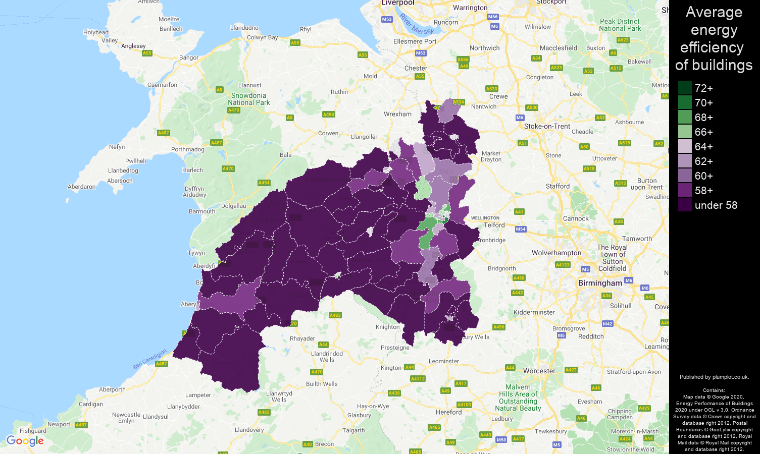 Shrewsbury map of energy efficiency of properties