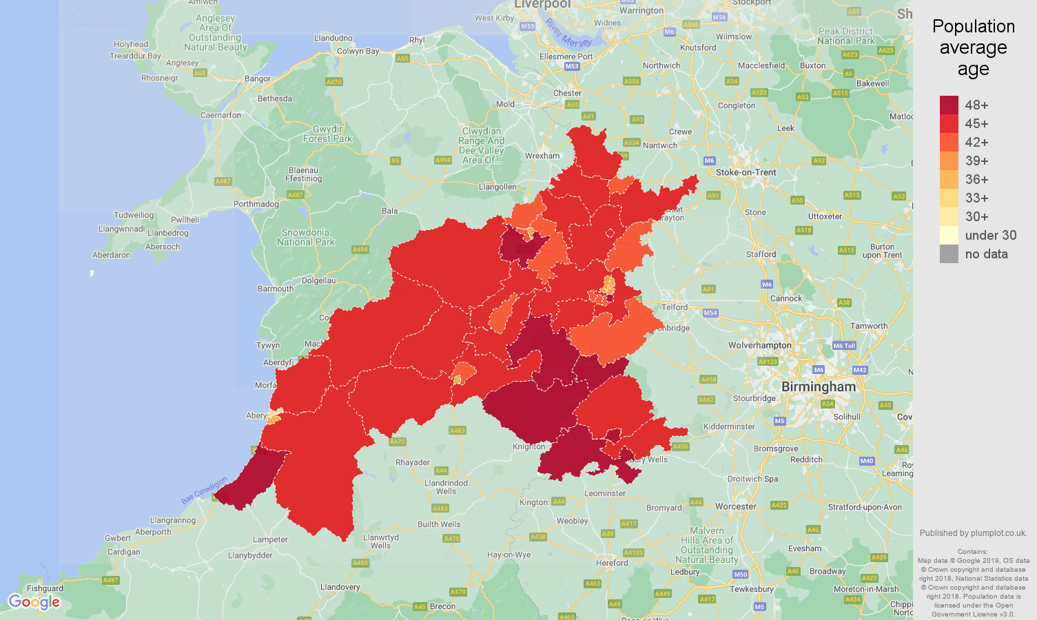 Shrewsbury population average age map