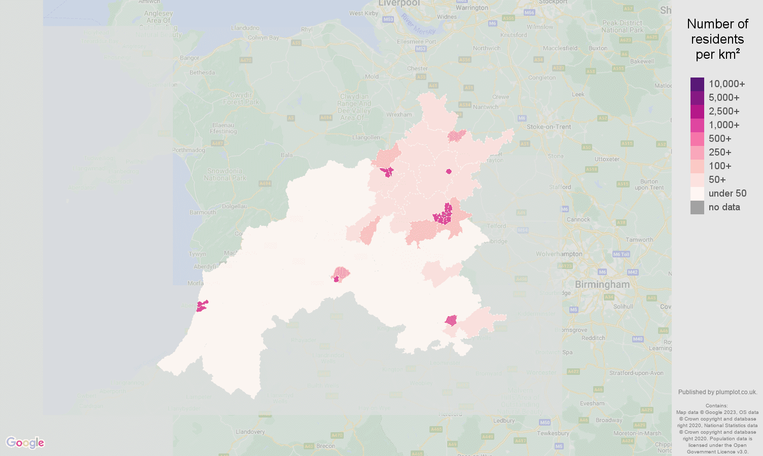 Shrewsbury population density map
