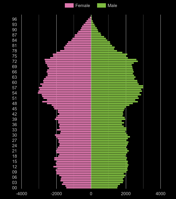 Shrewsbury population pyramid by year