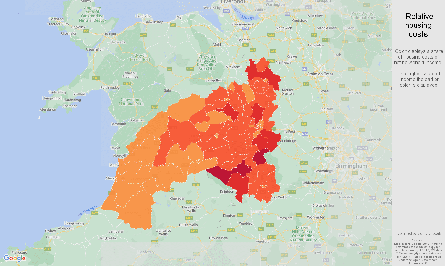 Shrewsbury relative housing costs map