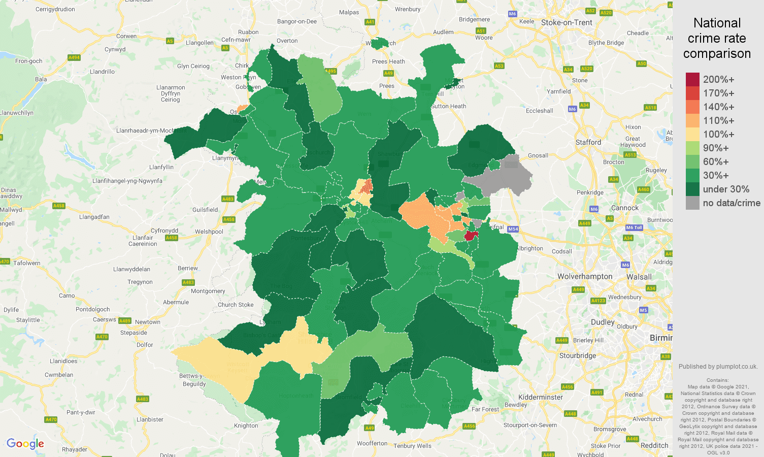 Shropshire drugs crime rate comparison map