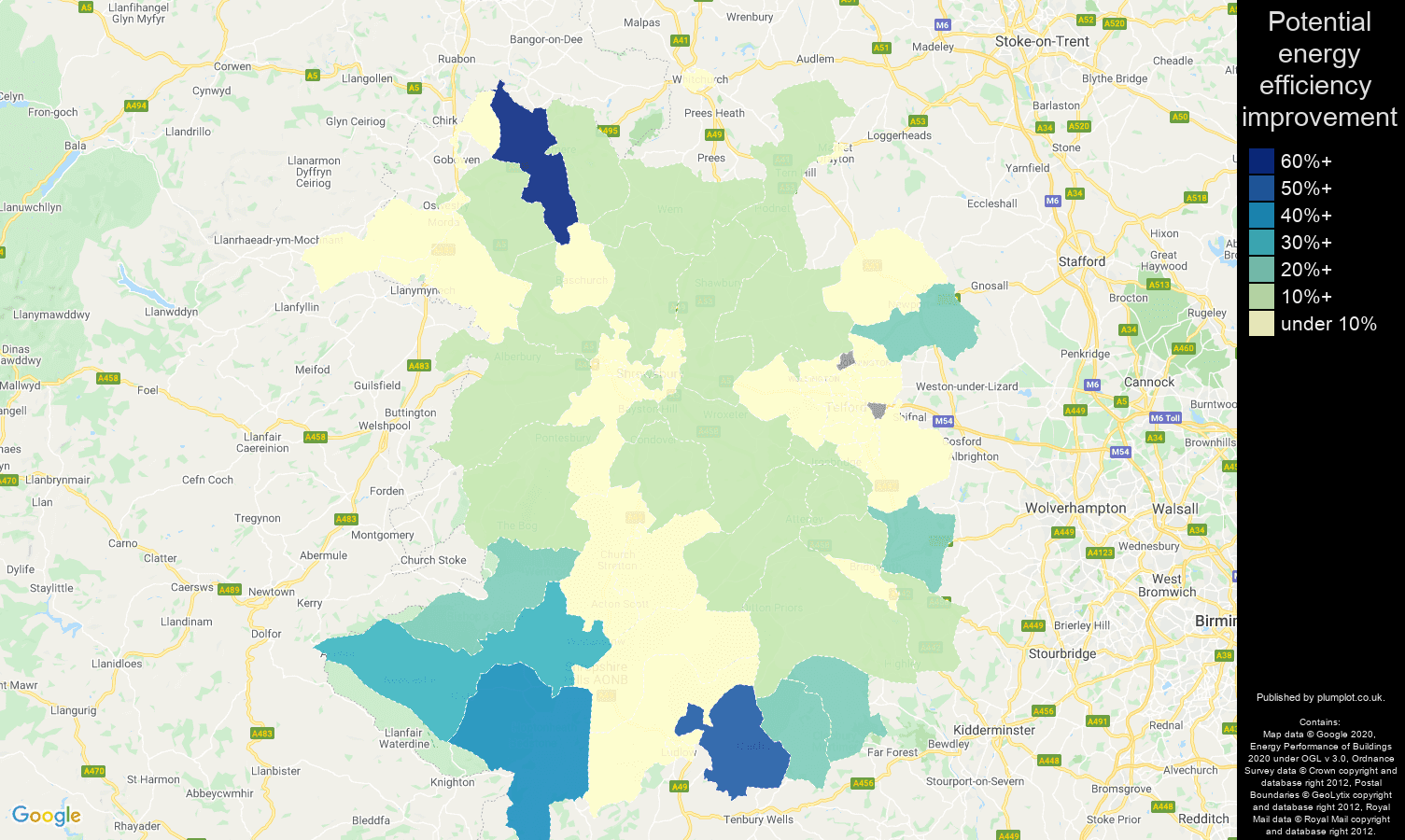 Shropshire map of potential energy efficiency improvement of flats