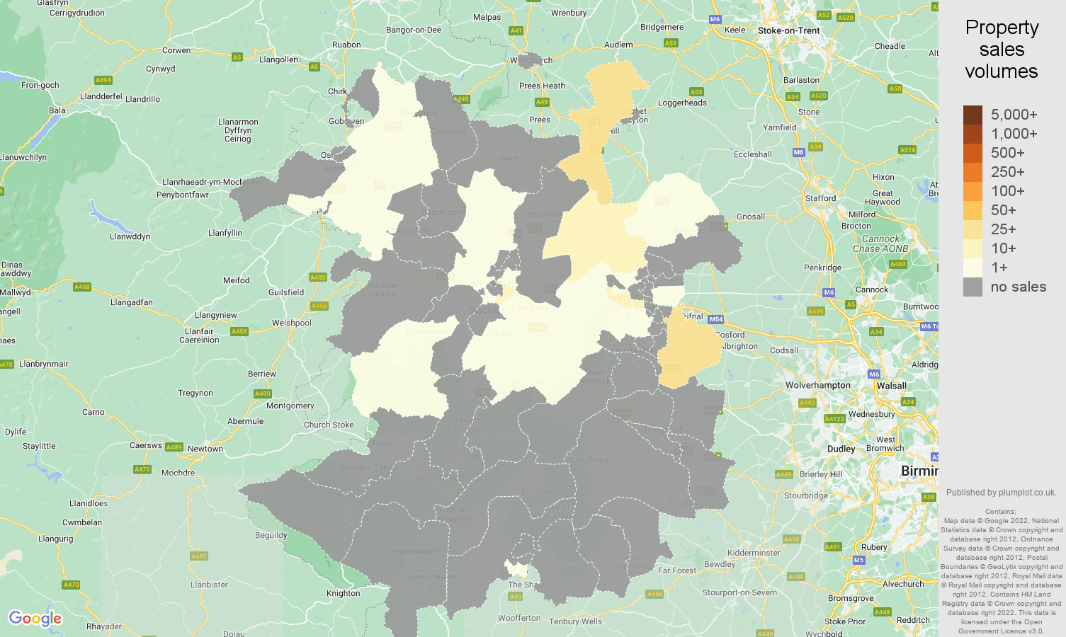 Shropshire map of sales of new properties