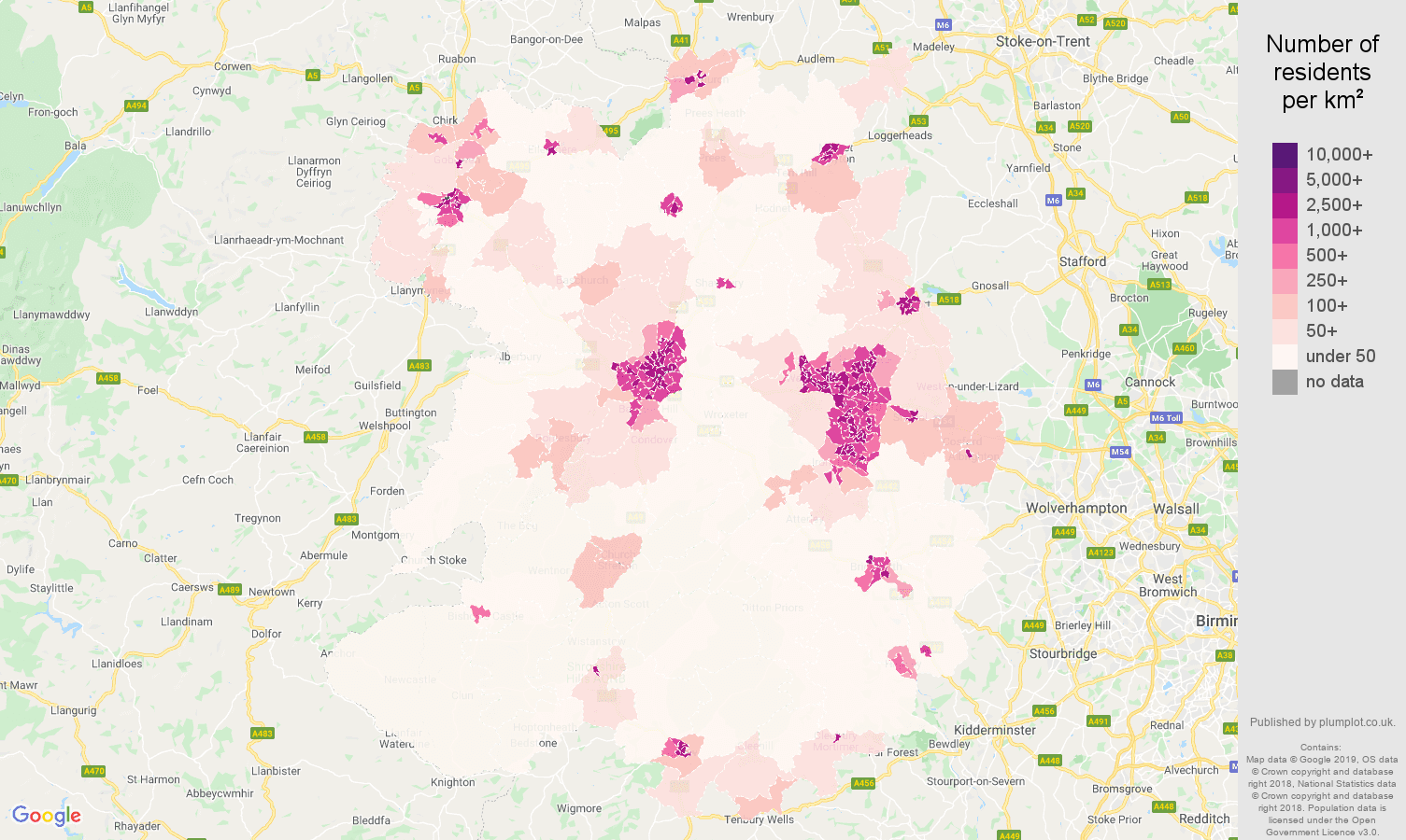 Shropshire population density map