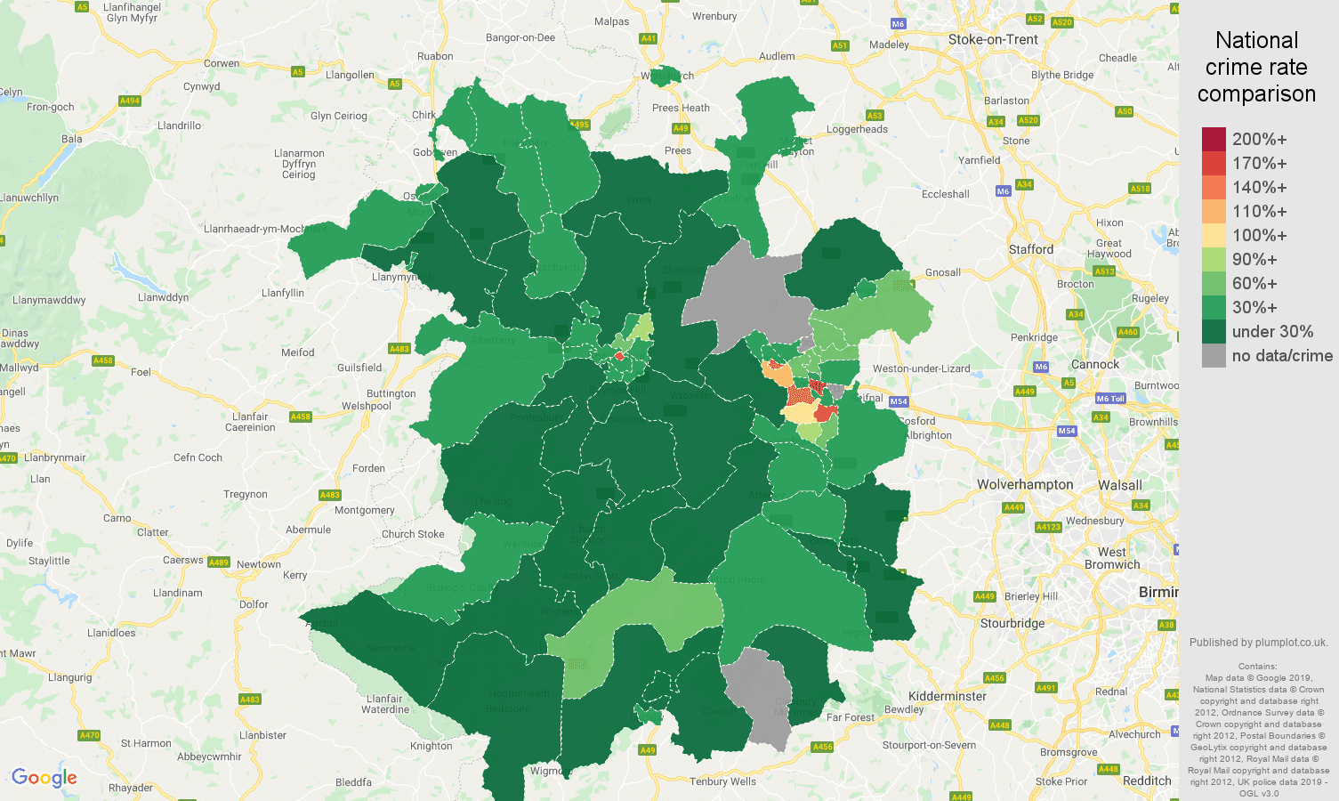 Shropshire public order crime rate comparison map