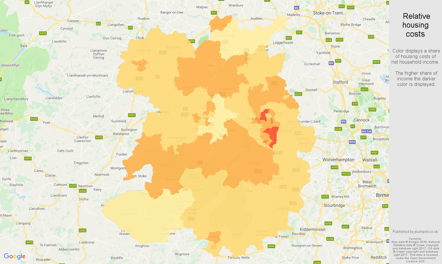 Shropshire relative housing costs map